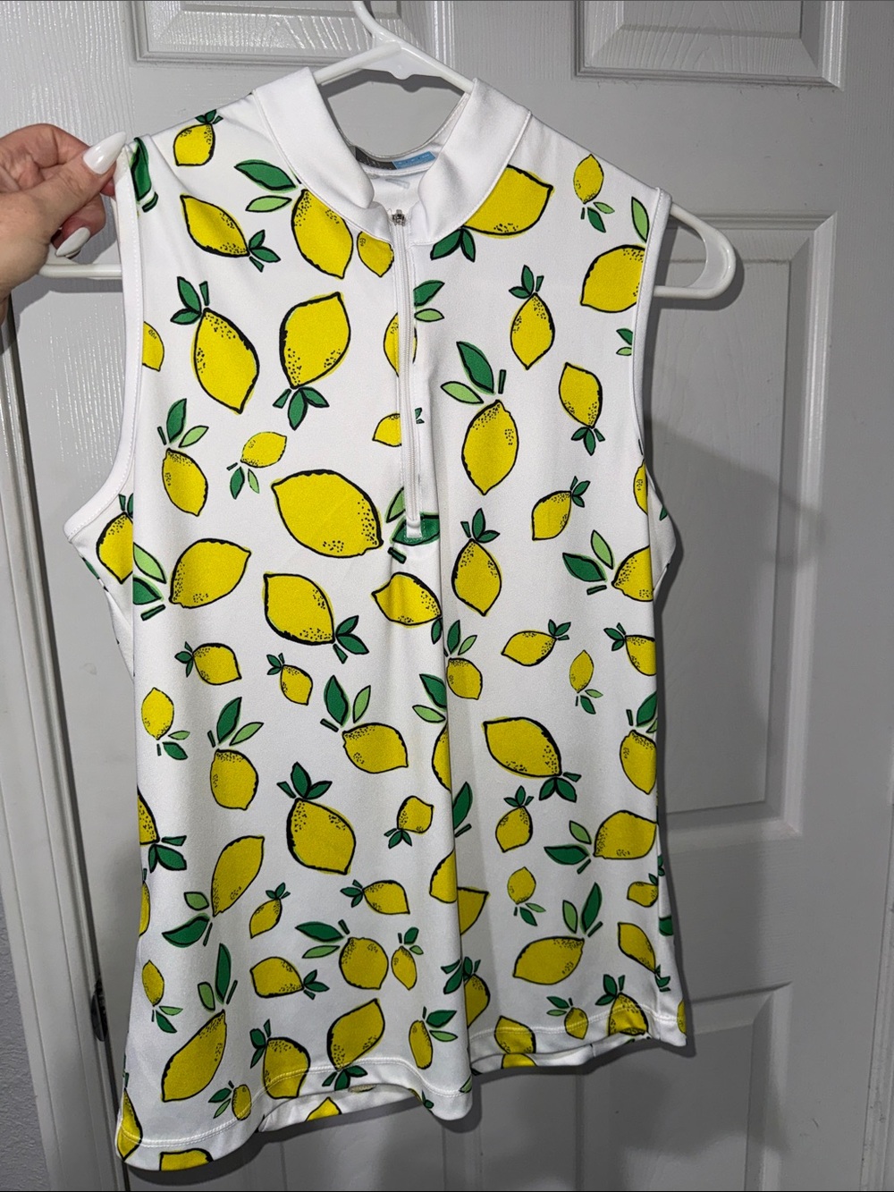 Women’s Sleeveless Lemon-Print Golf Tank Top - White/Yellow